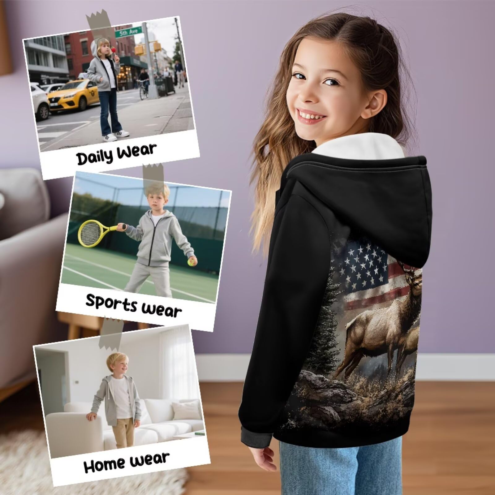 Xoenoiee Sudadera con capucha para niños y niñas, con cremallera, manga larga, con bolsillo, para invierno y otoño