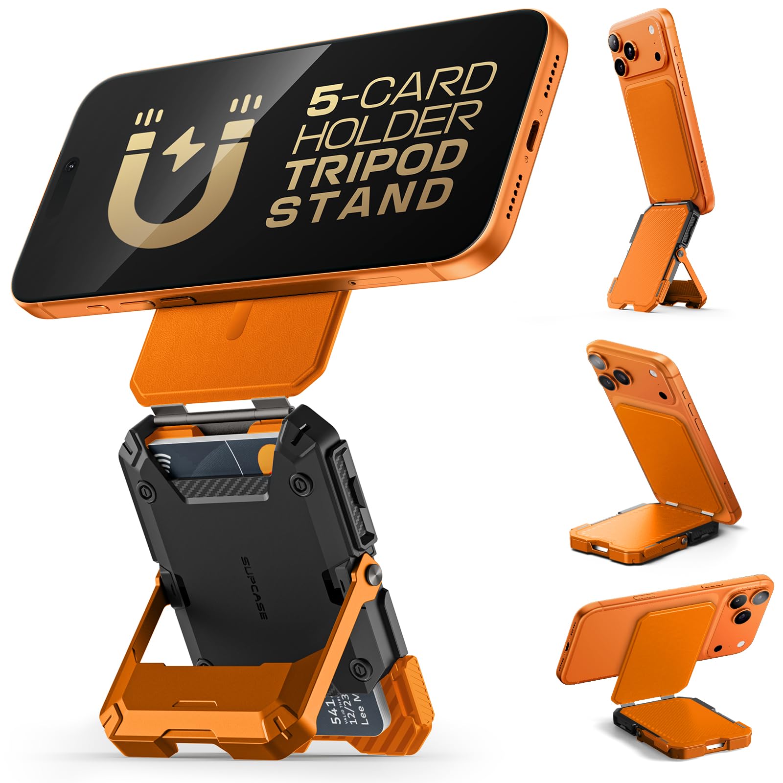 for MagSafe Wallet with Stand, Magnetic Wallet for Men, [Hold 5 Cards] [Adjustable Stand] [RFID Blocking] Phone Credit Card Holder Tripod for iPhone 17/16/15/14/13/12 Series, Coral