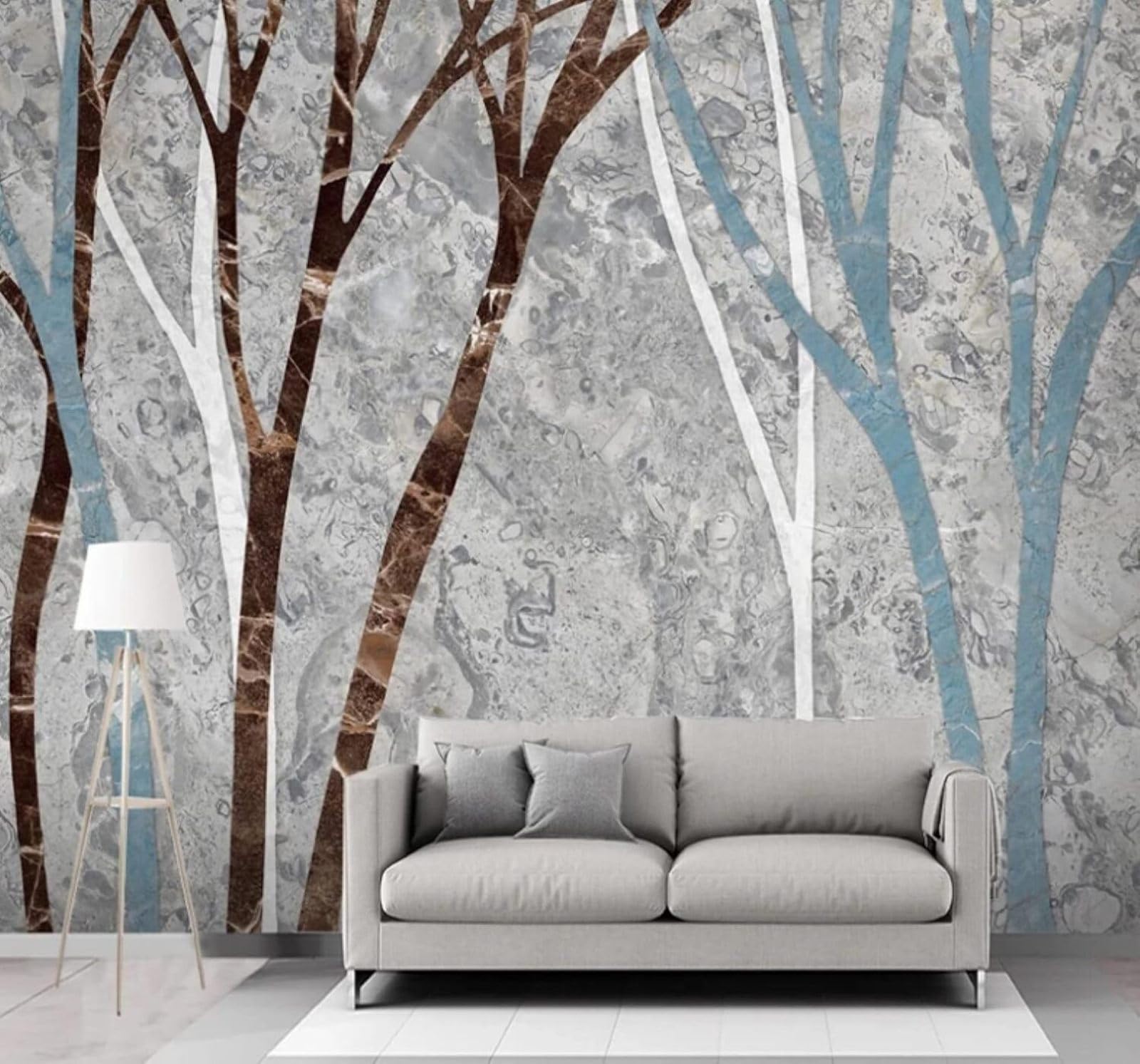 Xlming 430Cm×300Cm(B×H) Abstract Vintage Trees Faux Marble Pattern 3D Wallpaper Luxury Silk Study Dining Feature Sofa Grey Bedroom Living Room Tv Decorative Wall-430Cm×300Cm