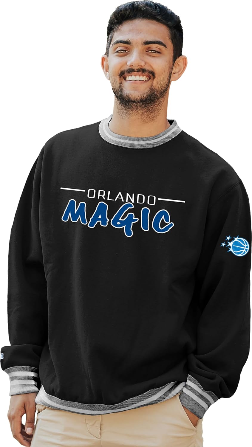 Blue 84 NBA Officially Licensed Varsity Rib Crewneck Sweatshirt Twill Embroidery