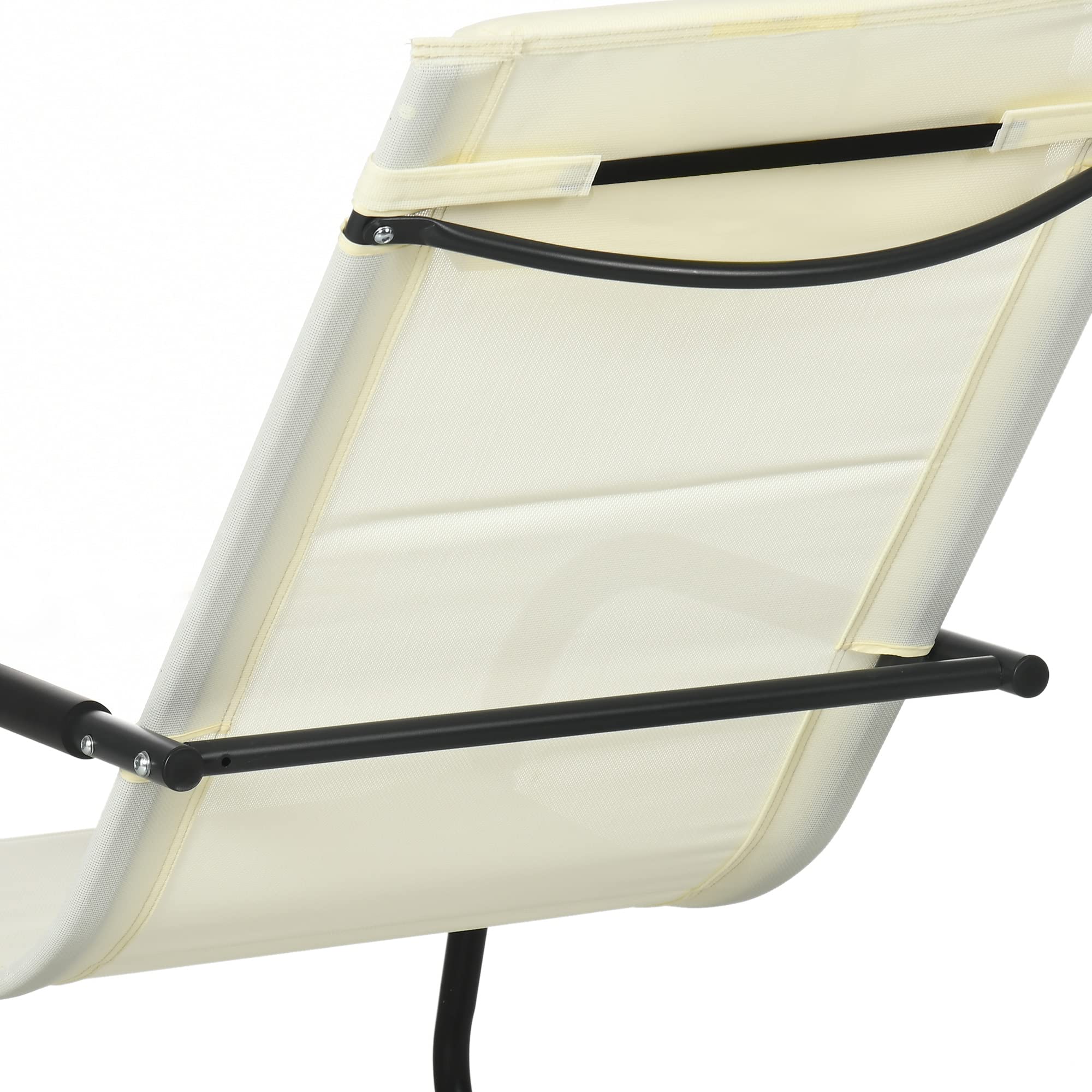 Outsunny Set di 2 Sdraio a Dondolo da Giardino in Acciaio con Braccioli e Poggiatesta staccabile, 67x144x87 cm, Grigio Scuro e Beige