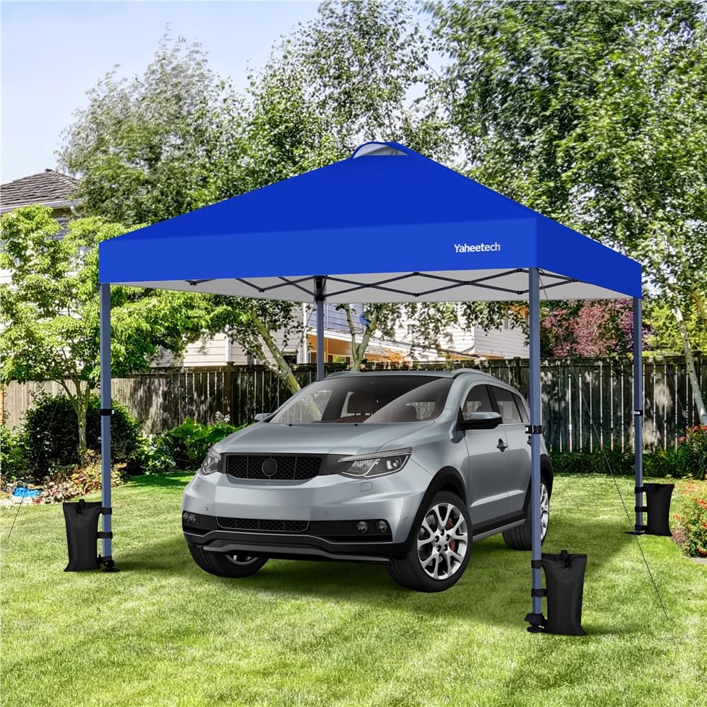 Yaheetech Gazebo Pieghevole 3x3 M da Giardino con Ruote per la Mobilità Tenda Esterno con Sistema di Clic Pop-up Regolabile in Altezza per Festa Spiaggia Blu