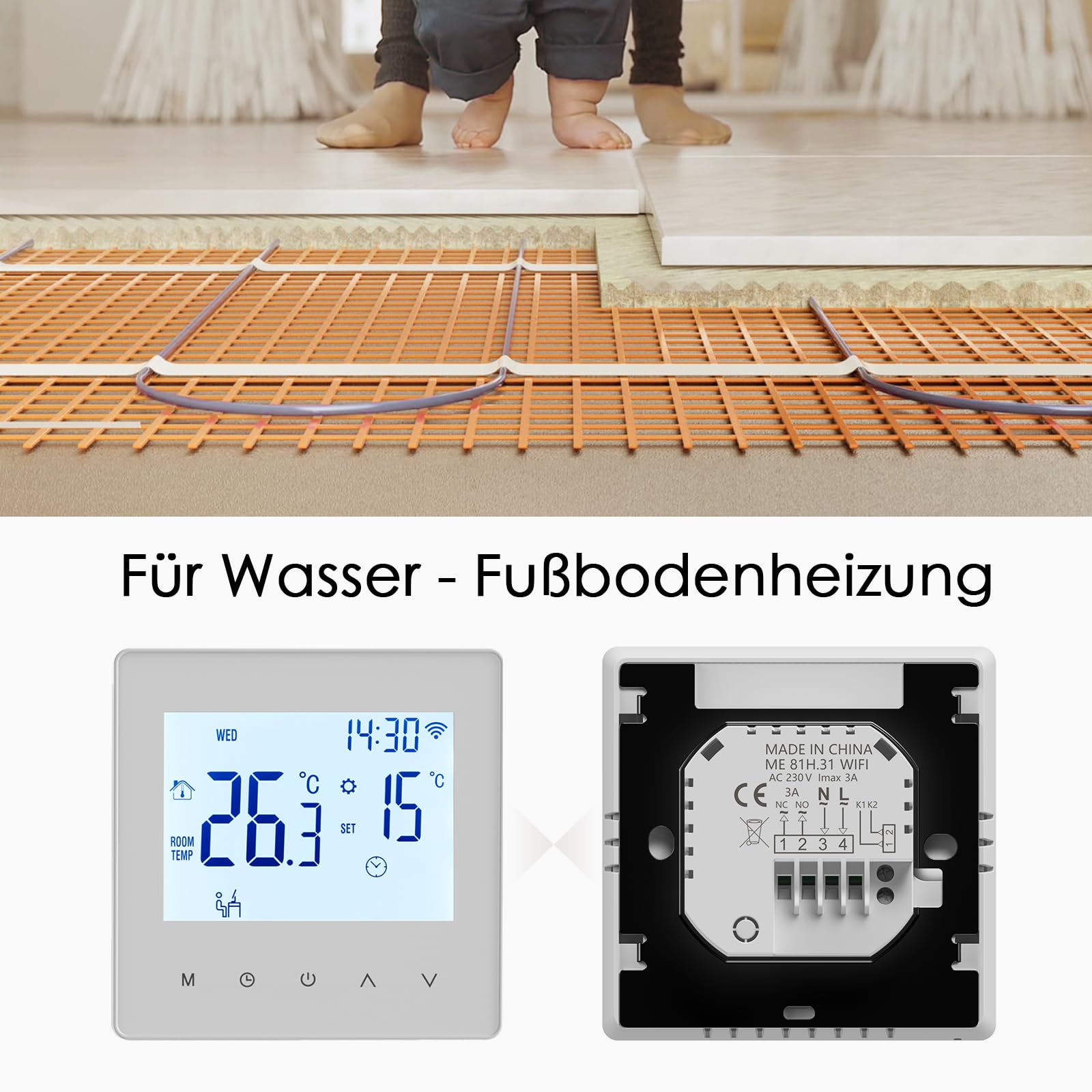 Decdeal WLAN Thermostat Raumthermostat für Wasser Fussbodenheizung,Programmierbar 230v LCD 3A Mit der App Tuya (weiß)