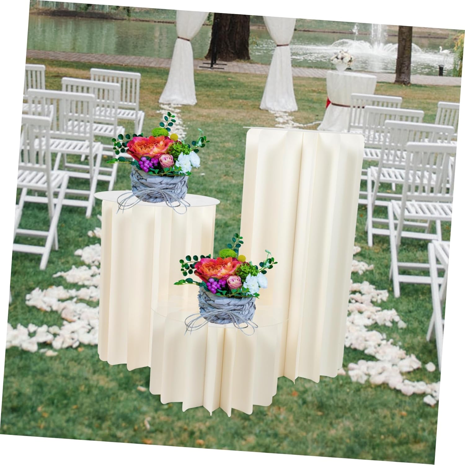 1set Folding Paper Pillar with Acrylic Cover Elegant Wedding Party Landscape Prop White Decorative for Event Decor Heights