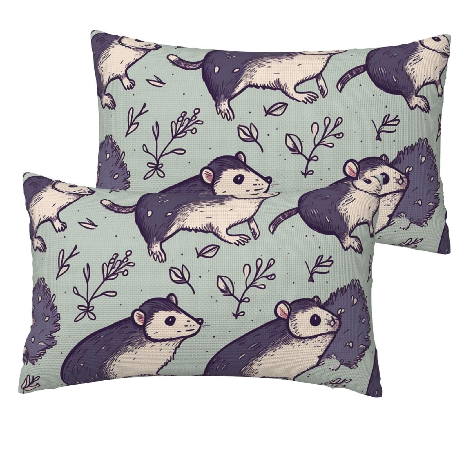2 Pack Pillow Cases with Hidden Zipper, Soft Breathable Decorative Pillow Covers for Hair and Skin, Opossum Pillowcases 12"x20" Bed Pillow Protectors Cover for Sleeping Gifts