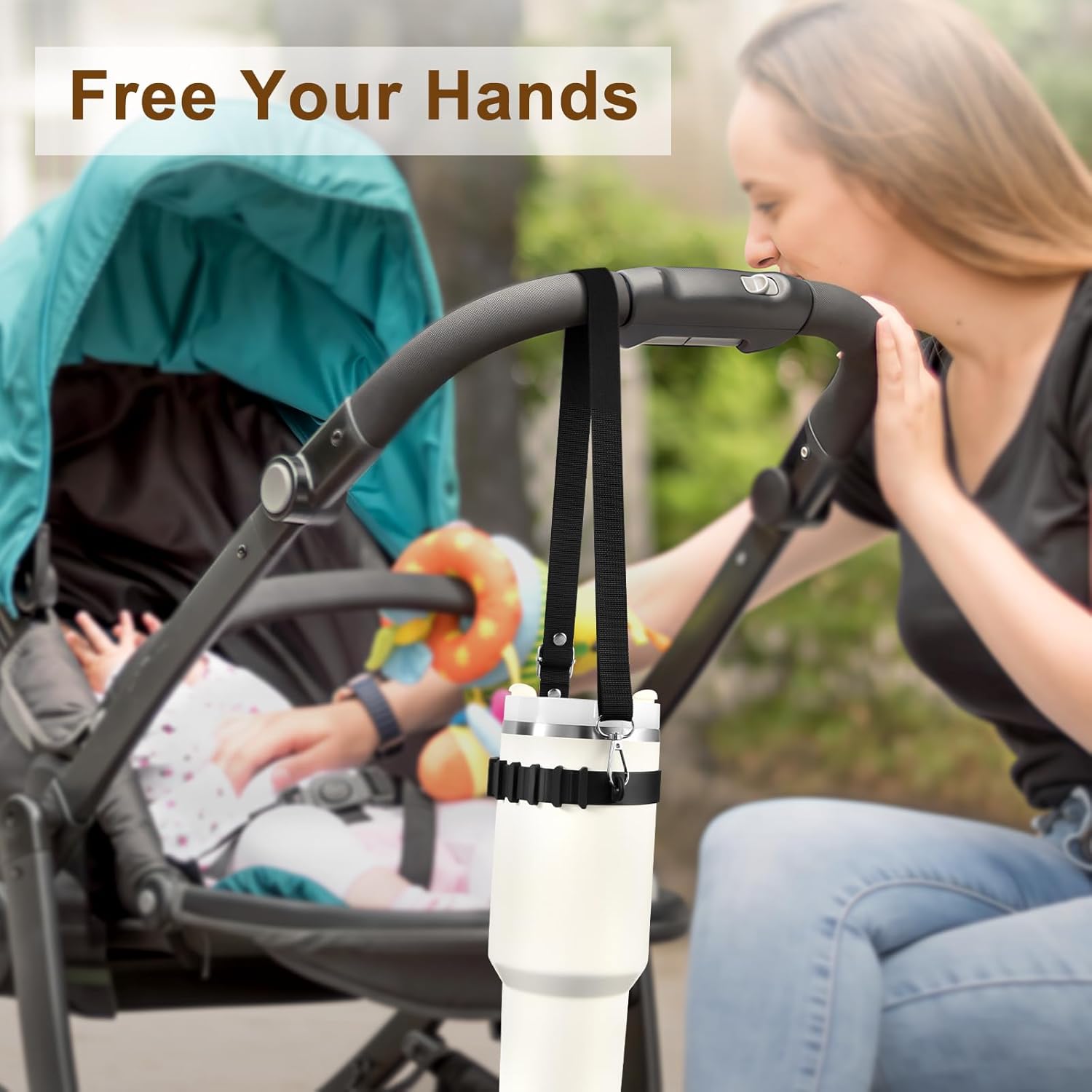 Water Bottle Strap, Silicone Water Bottle Holder with Strap, Adjustable Handle Shoulder Carrier for Stanley - Image 3