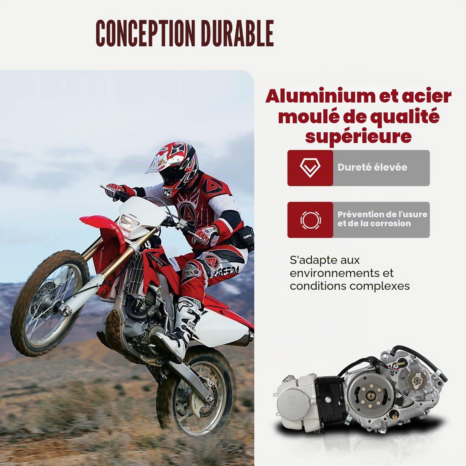 Moteur monocylindre 125 CC 4 temps, refroidi à l'air manuel avec démarrage à pédale et embrayage manuel, pour moteur Dirt Bike Pit Bike