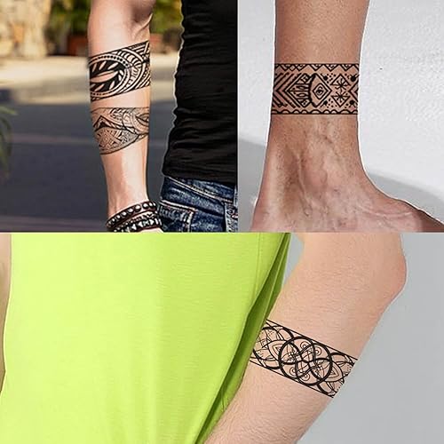 Miniatura 2 de GLARYYEARS Tatuaje temporal de alambre de púas, paquete de 18 tatuajes falsos de tamaño súper largo, realistas y bohemios, brazalete de larga
