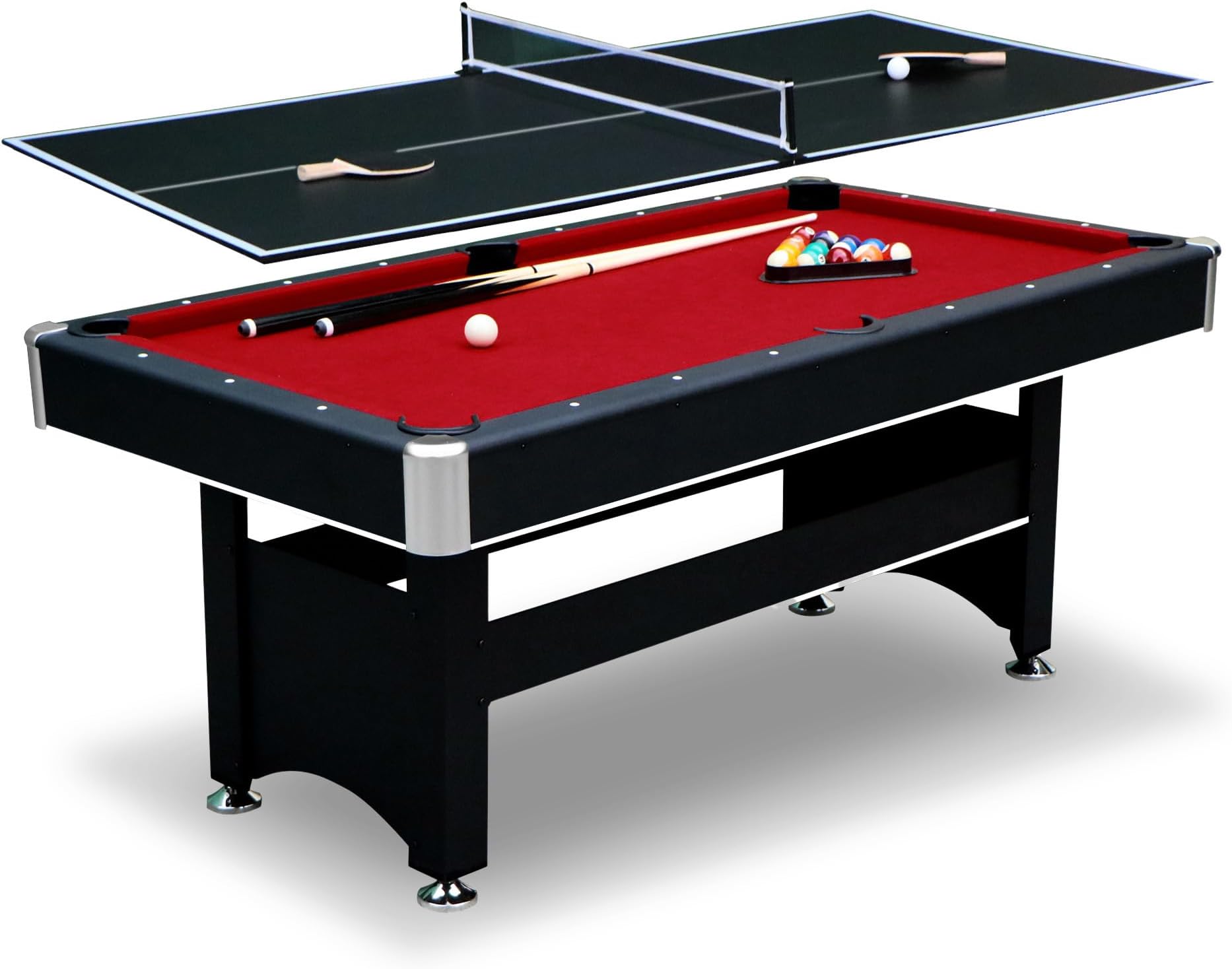 Hathaway Spartan 6 Ft Pool Table, with Ping Pong Multi Game Combo Tables for Family Recreation Game Rooms - Includes Billiard Balls, Cues, Paddles, Brush & More