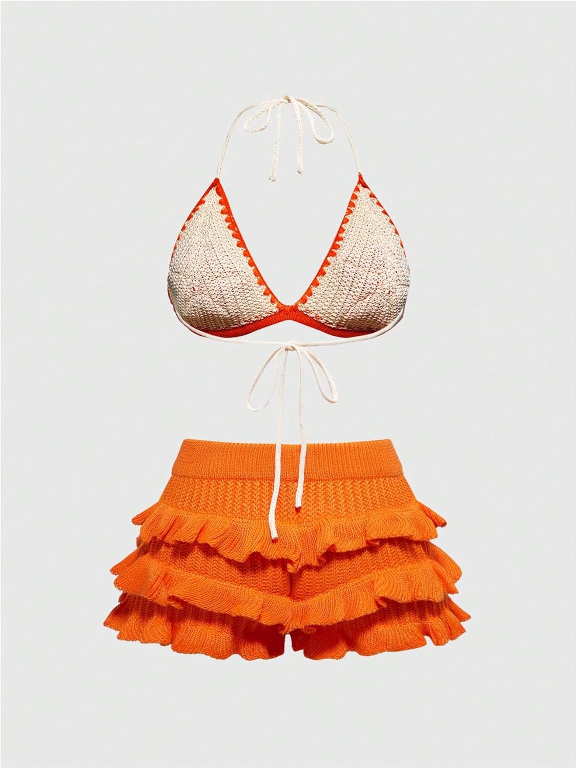 MakeMeChic Women's 2 Piece Set Summer Outfits 3D Floral Halter Top and Wide Leg Shorts Coverup - Image 2