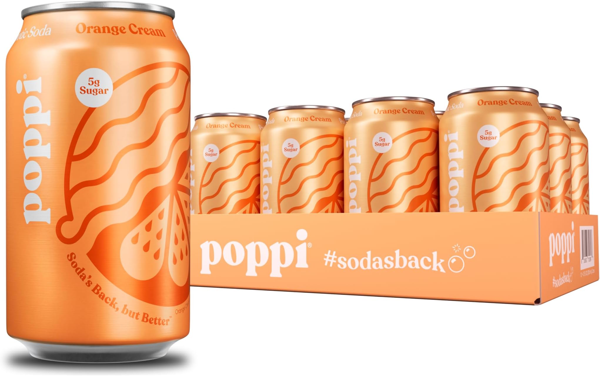 Sparkling Prebiotic Soda Beverage with Apple Cider Vinegar, Seltzer Water and Fruit Juice, Orange Cream Flavor, 12 oz, Pack of 12, Packaging may vary.