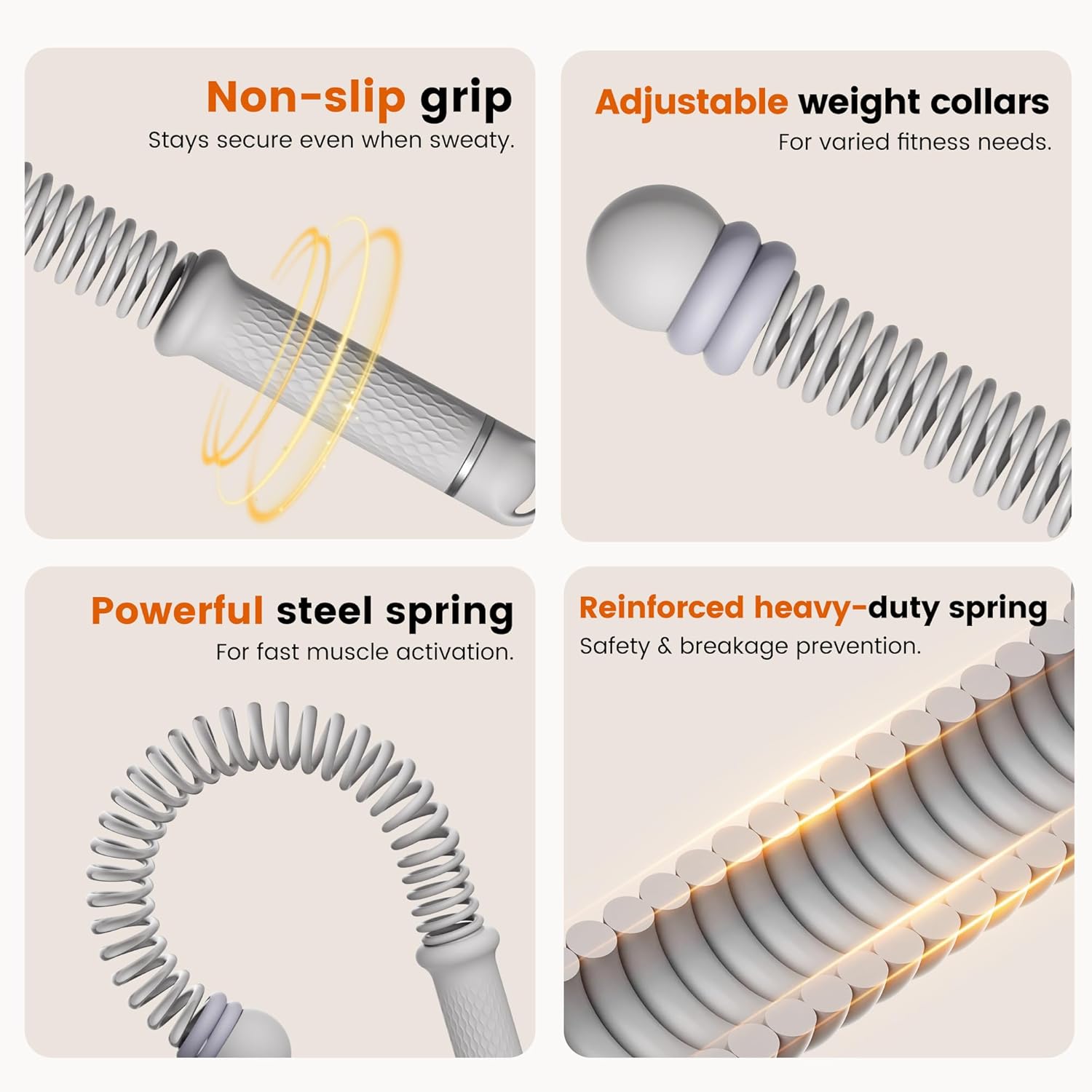 Adjustable Ropeless Battle Ropes, Portable Cordless Battle Ropes for Home Gym, Workout Equipment Exercise Rope for Low-Impact Workout, Strength & HIIT, for Men & Women (Grey)