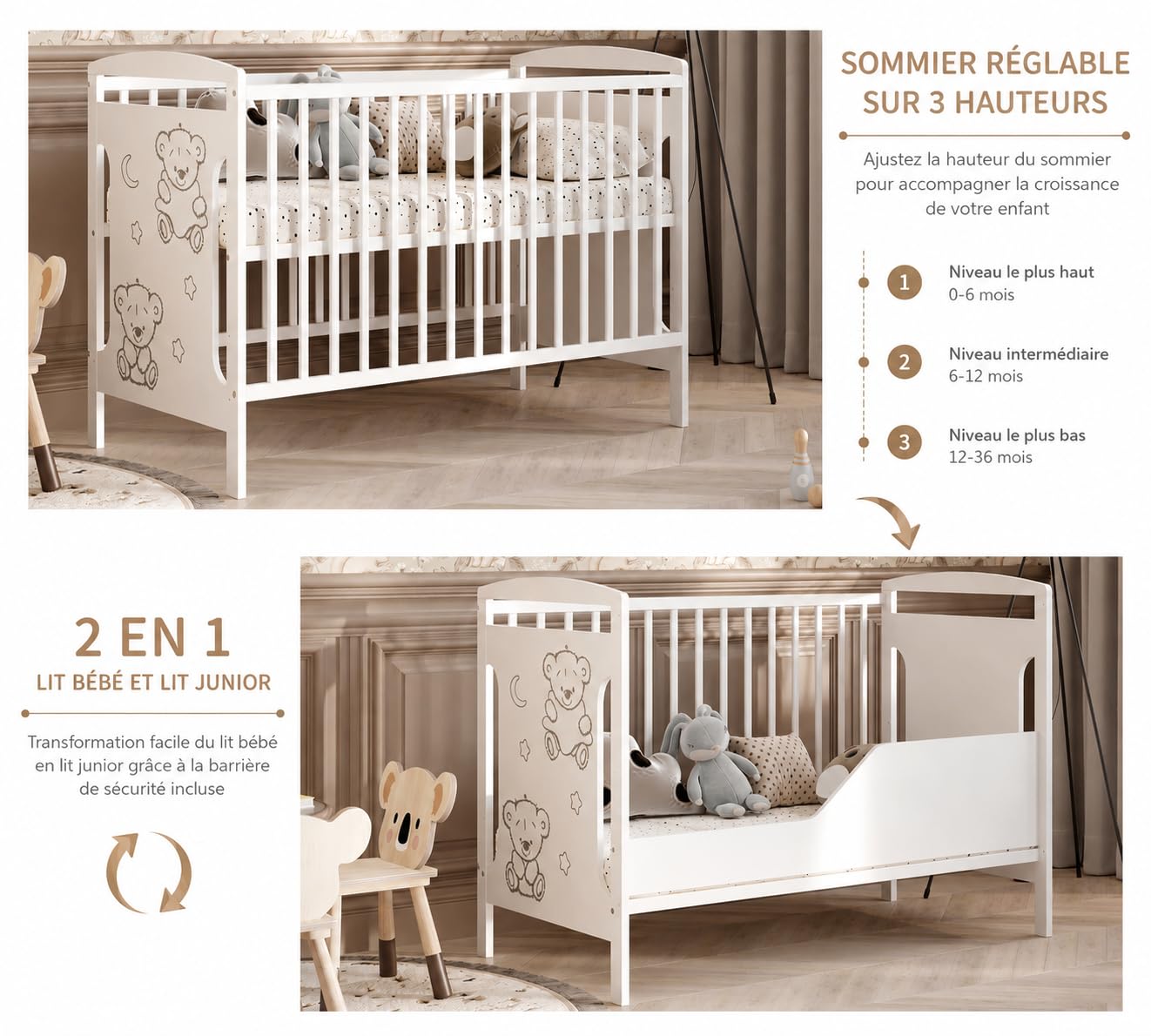 Lit d'enfant Ted 60x120cm sans Matelas