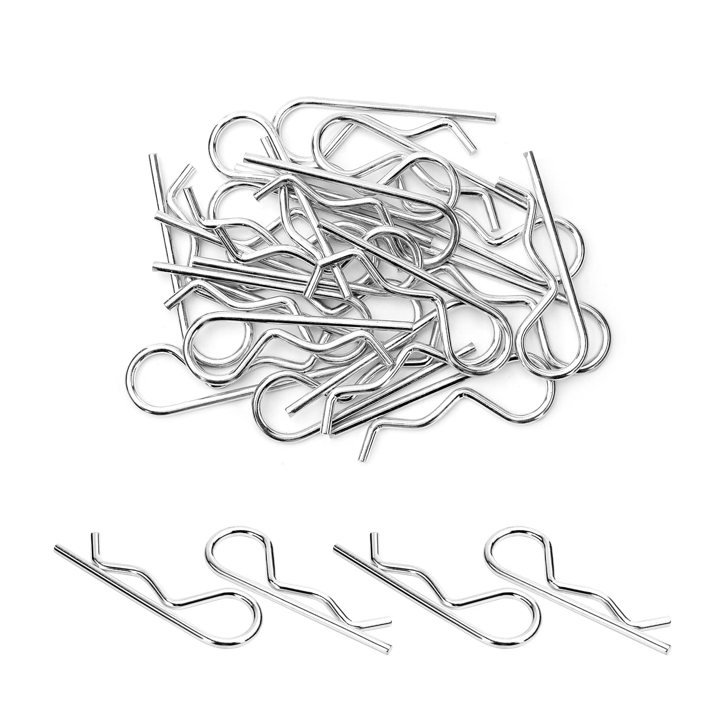 MroMax 3.5mm x 75mm Carbon Steel R Shaped Spring Cotter Clip Pin Fastener Hardware Silver Tone 10Pcs