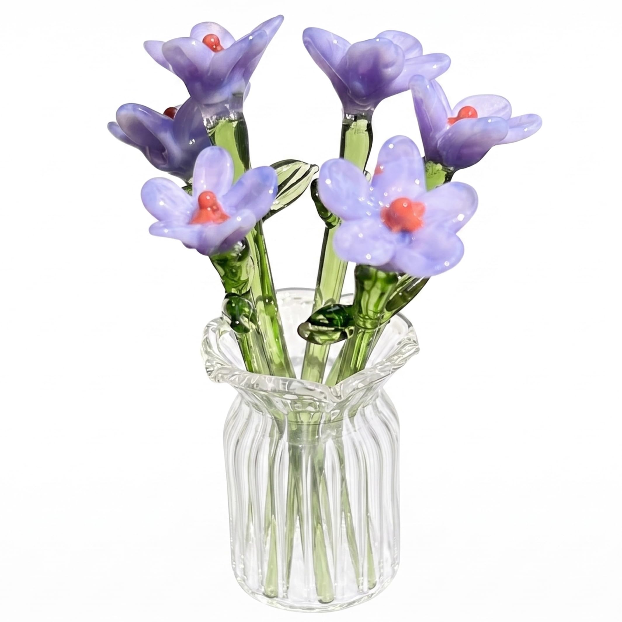 Bemonew 7PCS Mini Glass Flowers, Mini Glass Flowers in Vase, Handcrafted Wildflower Bouquet Centerpieces for Desk