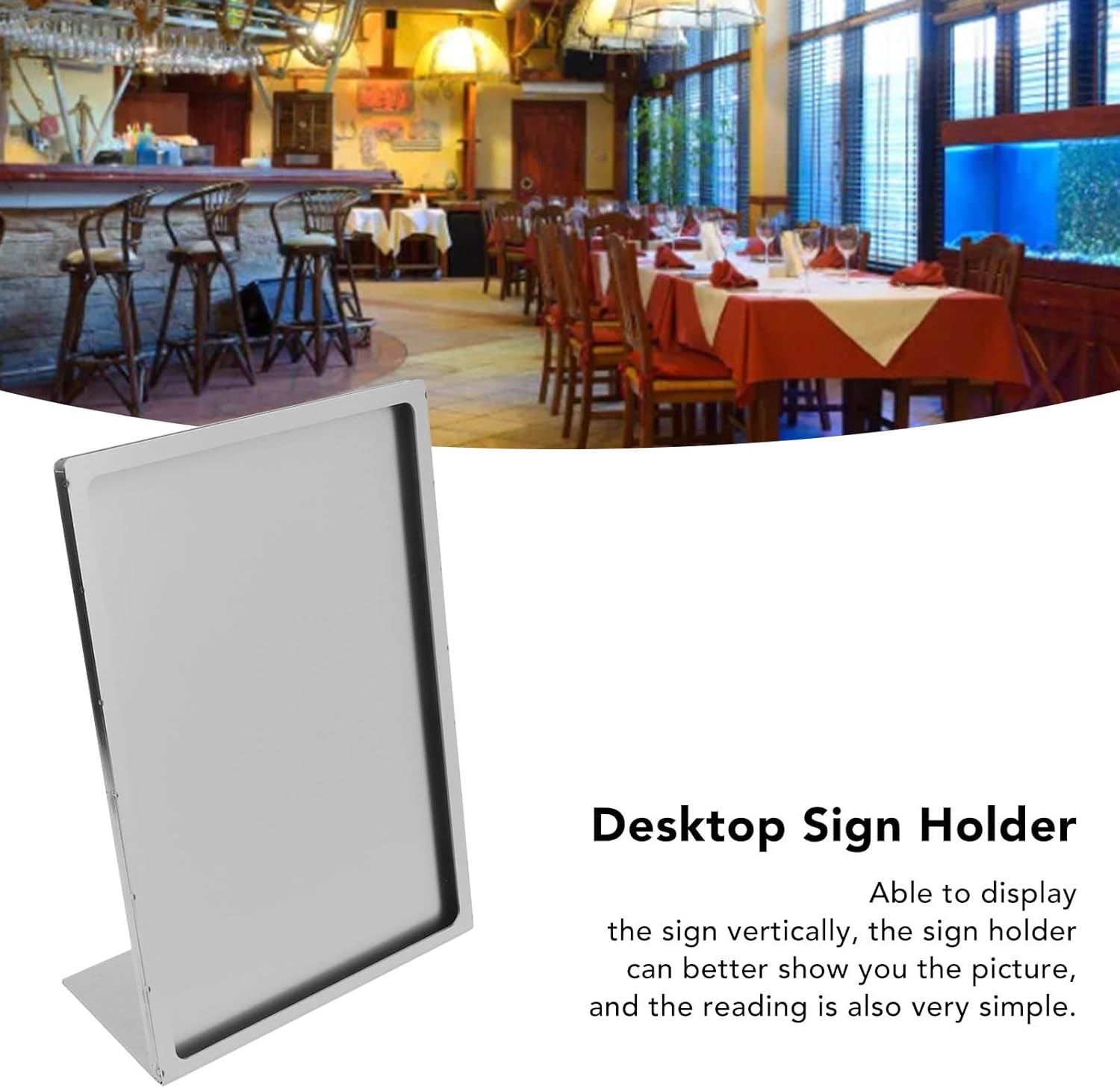 Tyenaza Vertical Sign Holder, Tabletop Menu Display Stand Stainless Steel for Hotel Restaurant