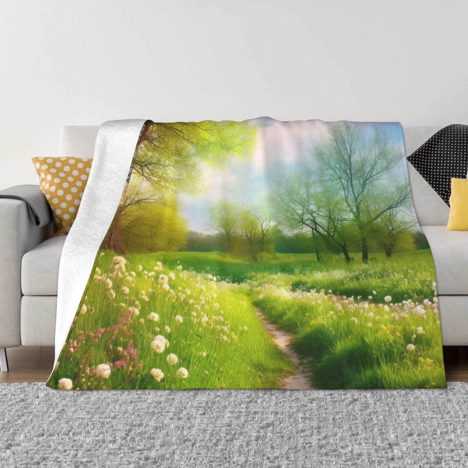 Couverture flanelle légère paysage naturel jeté de lit polaire doux 152x127 cm