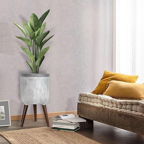 Miniatura 6 de Maceta de 12 pulgadas con soporte, macetas modernas con patas de madera, macetas grandes de mediados de siglo con agujeros de drenaje para plantar