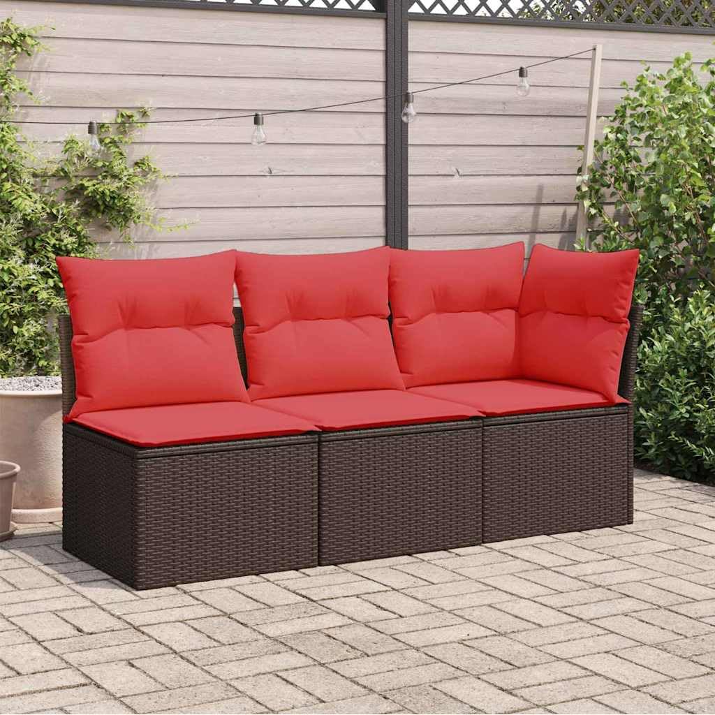 vidaXL Canapé de jardin avec coussin, 3 places, avec compartiment de rangement sous assise, avec housse amovible et lavable, meubles de jardin, meubles de terrasse, en polyrotin marron