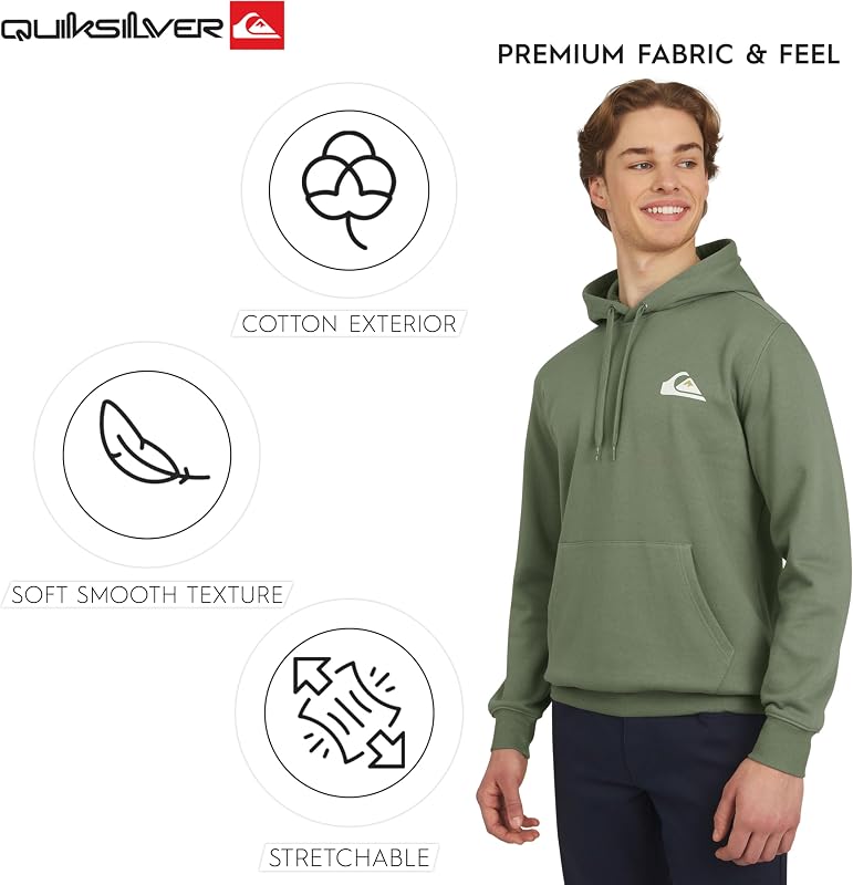 Quiksilver Men's Regular Fit Super Soft Fleece Midweight Pullover Hooded Sweatshirt, Sea Spray, Medium image 5