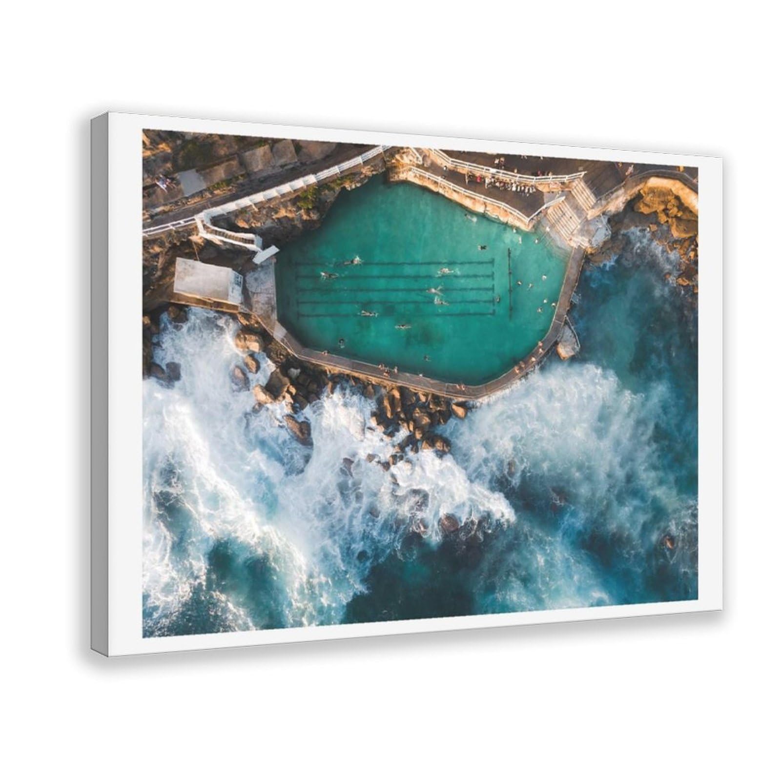 HEYANM Bronte Beach Aerial Print Sydney Ocean Pool Coastal Wall Art Canvas Poster Bedroom Office Room Decor Gift Frame 24x36inch