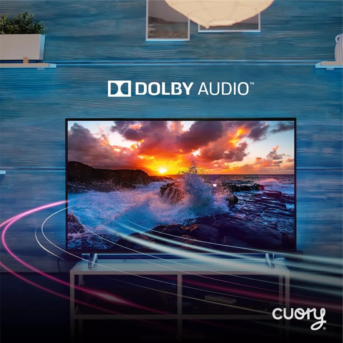 CUORY Smart TV displaying a vibrant scene with Dolby Audio logo