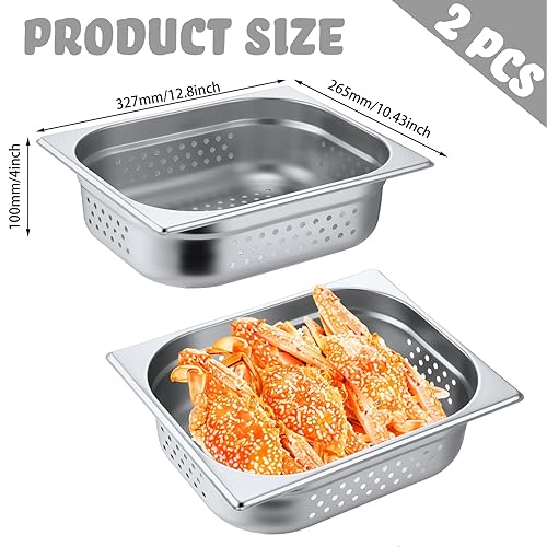 Miniatura 10 de Lounsweer Paquete de 2 bandejas de vapor perforadas de acero inoxidable de tamaño medio perforado para mesa de vapor para hotel, catering comercial,