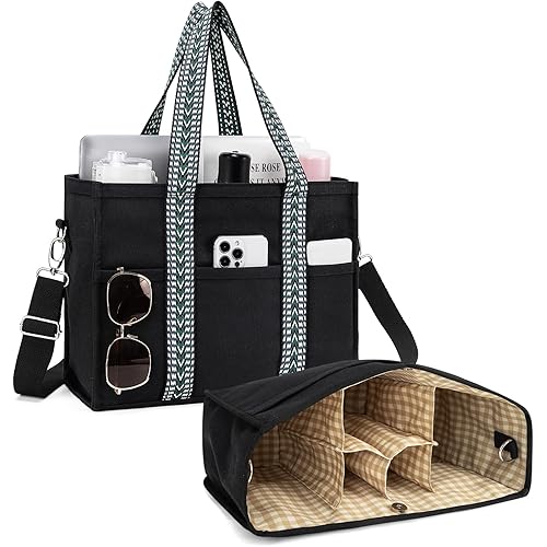 Canvas Tote bag set with Purse Bag Organizer Insert,Travel Tote Handbag Shoulder Bag with Zipper for Office, Travel