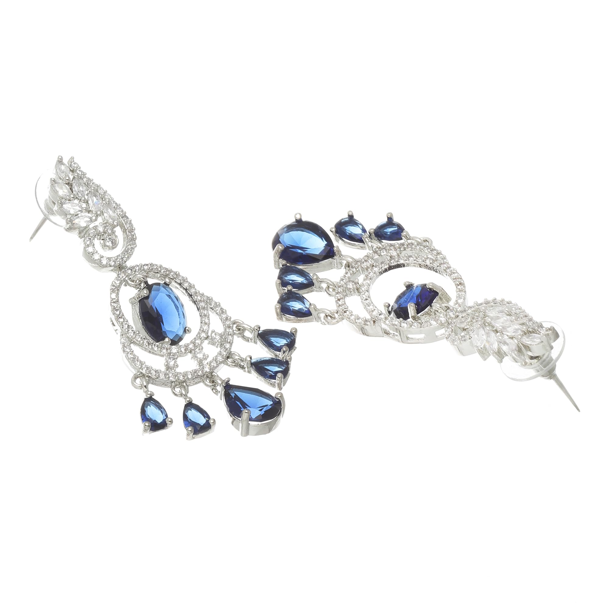 Rhodium-Plated Oval & Leaf Drop Earrings