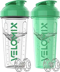 -2 Pack- 28 oz Protein Shaker Bottles for Protein Mixes - 2x Wire Whisk | Leak Proof Shaker Cups for Protein Shakes | Protein Shaker Bottle | Shakers for Protein mix-Turquoise&Transparent