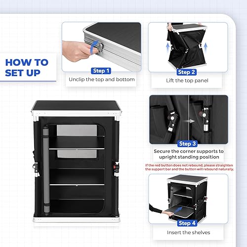 Vista 51 de EAGLE PEAK Mesa de camping plegable para exteriores con organizador grande de almacenamiento de 3 niveles y bolsillos laterales, fácil de instalar