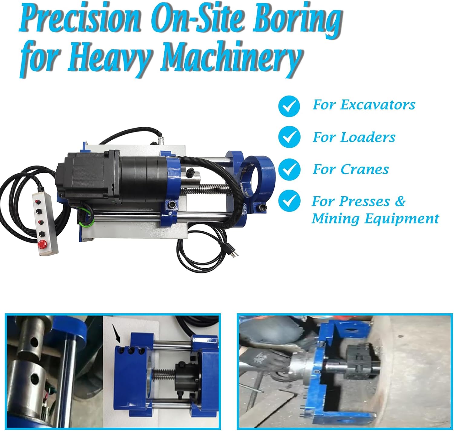 Portable Line Boring Machine, Hole Drilling Machine with Handle Control, 1.4"-3" Boring Diameter, 63" Alloy Steel Boring Bar for Excavators, Cranes, Loaders, 1.5KW 110V