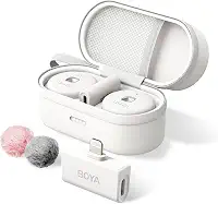 BOYA Microfone de lapela sem fio Omic-D-W para iPhone, microfone sem fio com cancelamento de ruído com clipe magnético, bateria 18H, certificado MFi, microfone de lapela para iPhone/iPad, YouTube,