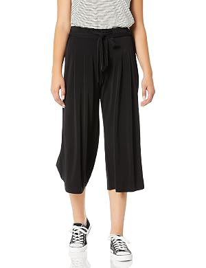 Womens Cropped Wide Leg Stretch Pant with Belt