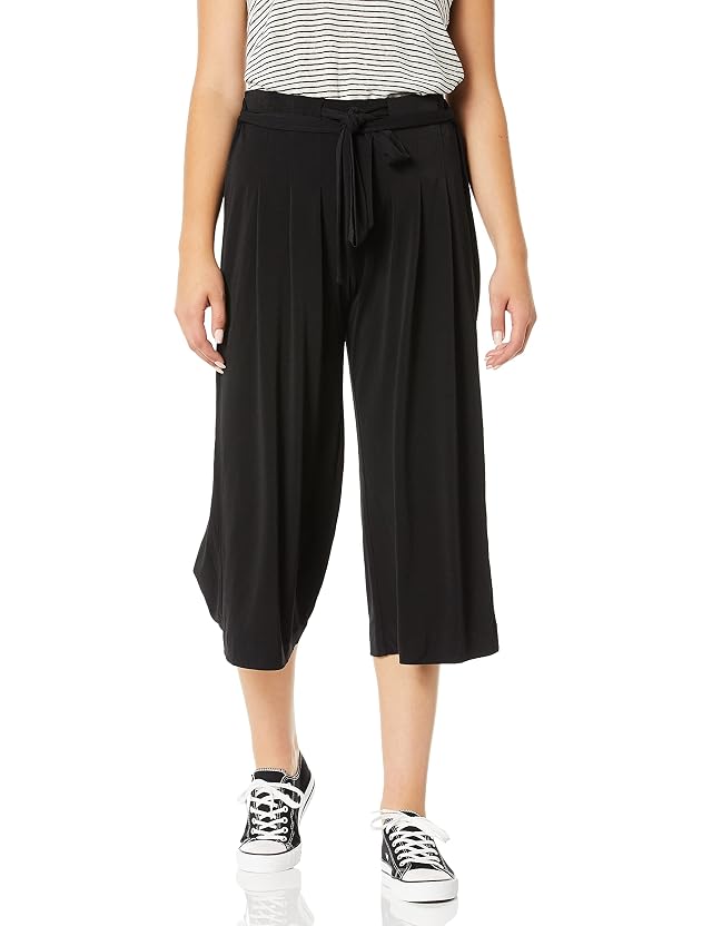 Womens Cropped Wide Leg Stretch Pant with Belt