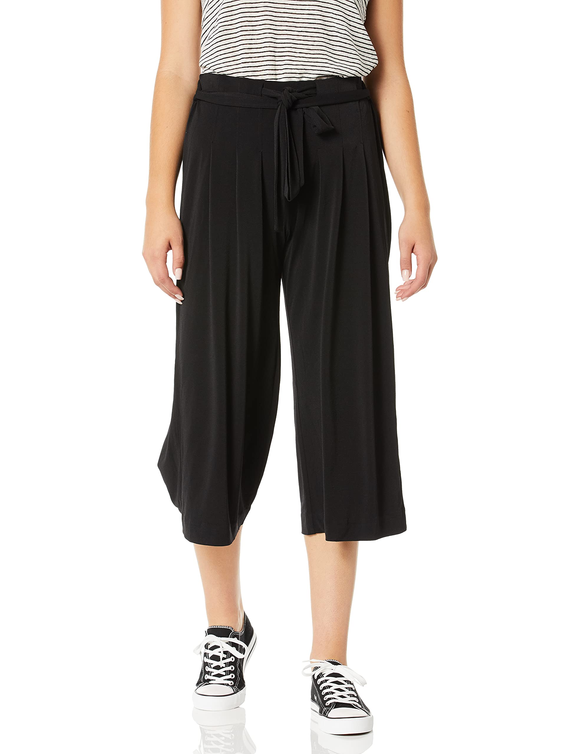 Womens Cropped Wide Leg Stretch Pant with Belt