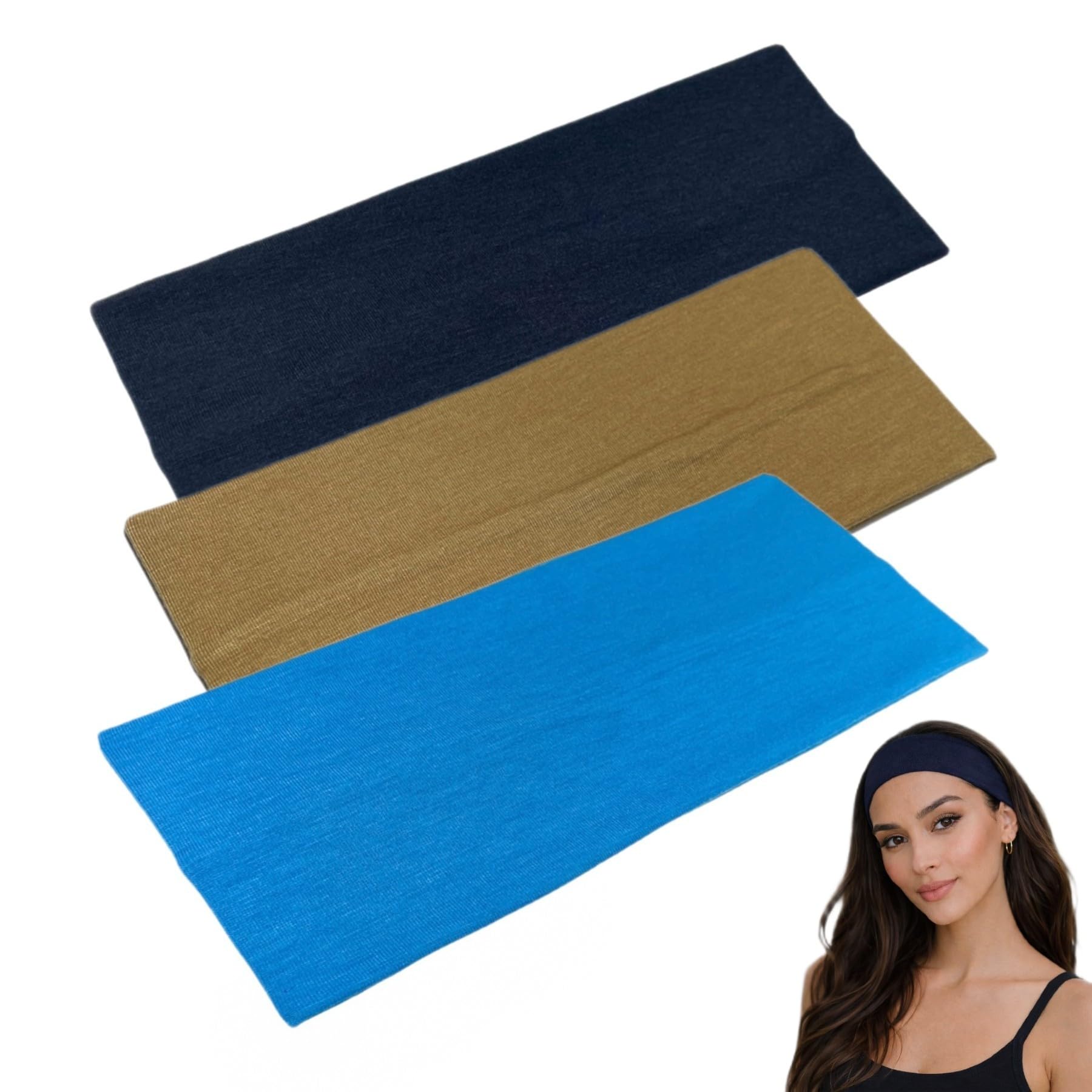 WESTEND CHOICE 9cm Wide Headbands 3 Pack Soft Head Band Plain Stretchy Unisex Kylie headband Bandeau Headbands for Women & Men Gym Yoga Hair Band (Mixed set F)-image-34