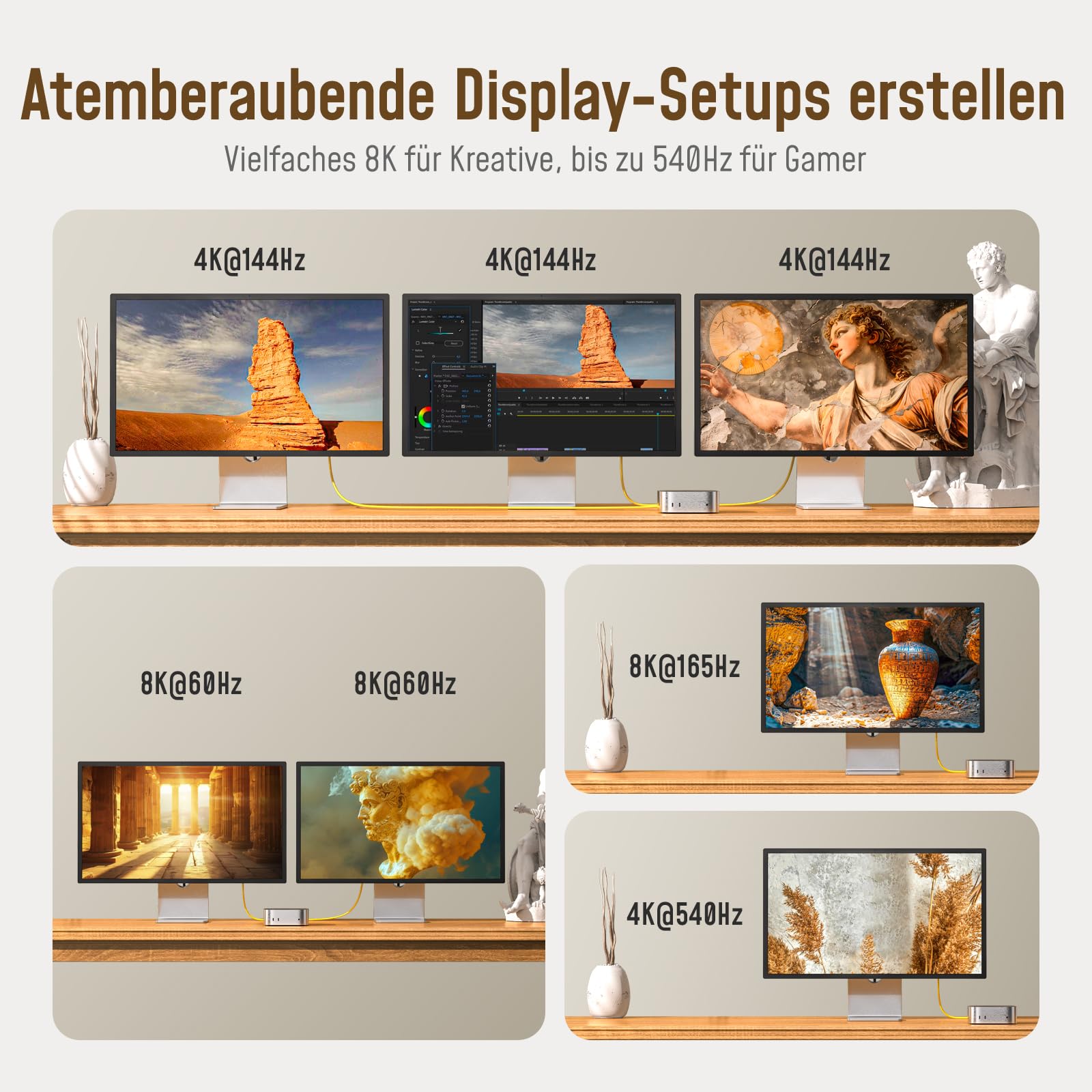 AOHI für Thunderbolt 5 Kabel mit LED-Anzeige 2m, 240 W PD3.1 Schnellladung, 80Gbit/s Datenübertragung, zwei 8K-Displays, The Future Adonis USB-C-Kabel für MacBook Pro/iPhone 17 Pro Max/Galaxy/SSD,Gelb