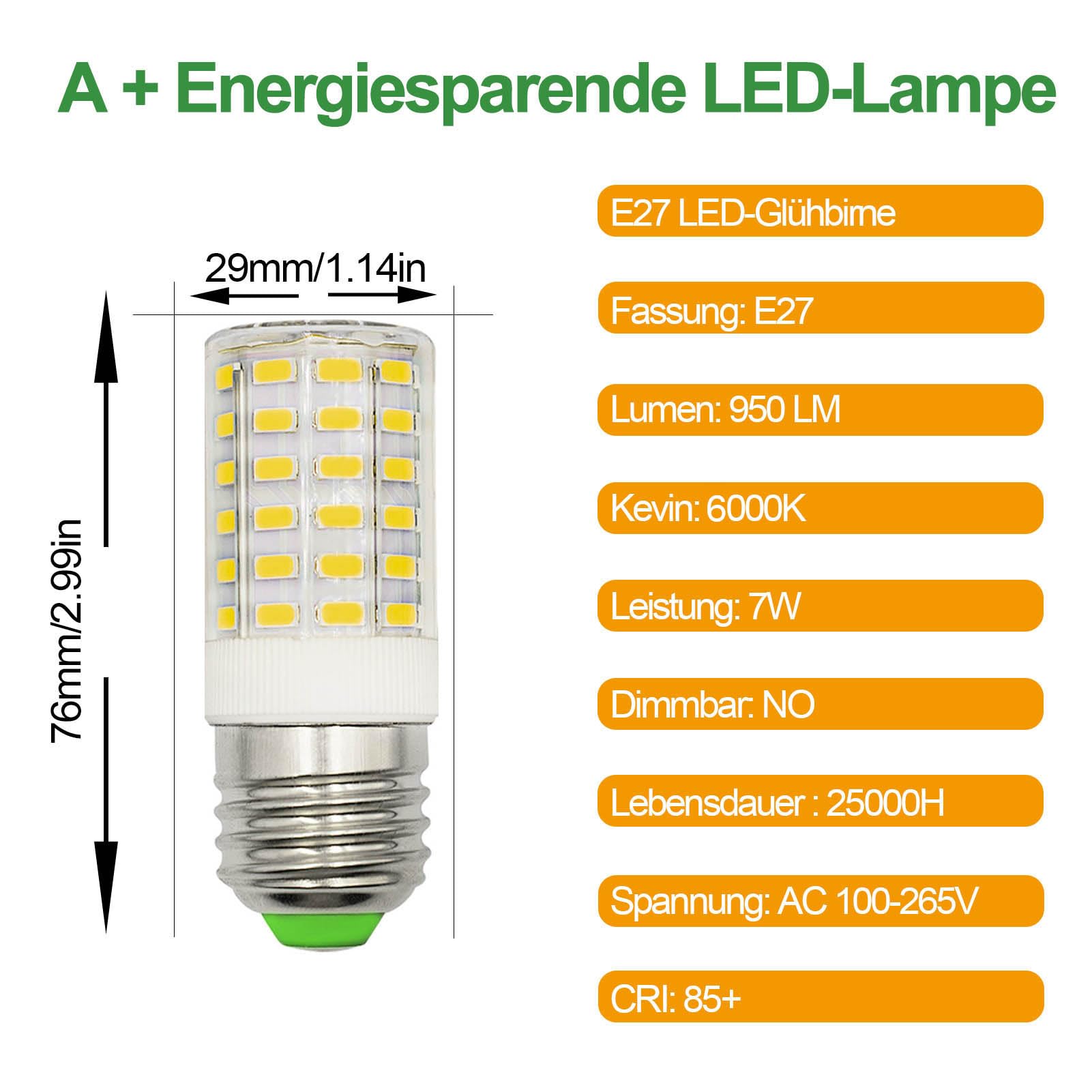 ASAIHKUN E27 Screw LED Bulb Compact Corn Cob 7 Watts (60W- 80W Equivalent) Cool White 6000K ES Edison Screw Light Bulbs 950 Lumen Non-Dimmable for Indoor Lighting Ceiling Light (Pack of 2) - Image 2