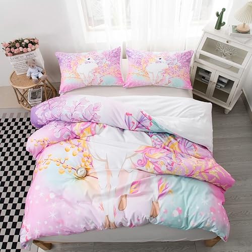Miniatura 6 de CVHOUSE Juego de ropa de cama de unicornio arcoíris tamaño individual, juego de ropa de cama de unicornio arcoíris para niñas, niños y adolescentes,