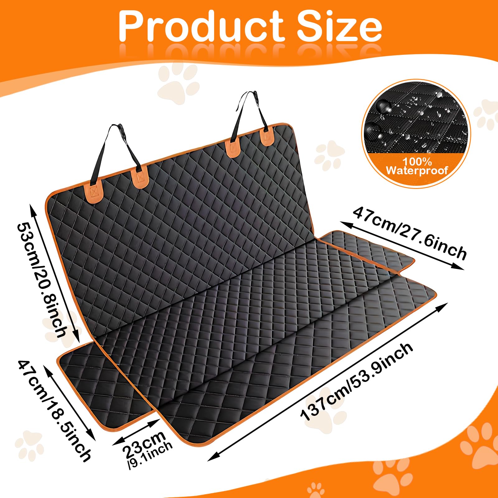 Dokeno Funda Asiento Coche para Perro, Protector Funda Coche Perros, Protector de Asiento Trasero Impermeable, Protector de Asientos de Coche Mascotas para SUV, Camión, Transportar y Viaje, 119x137CM