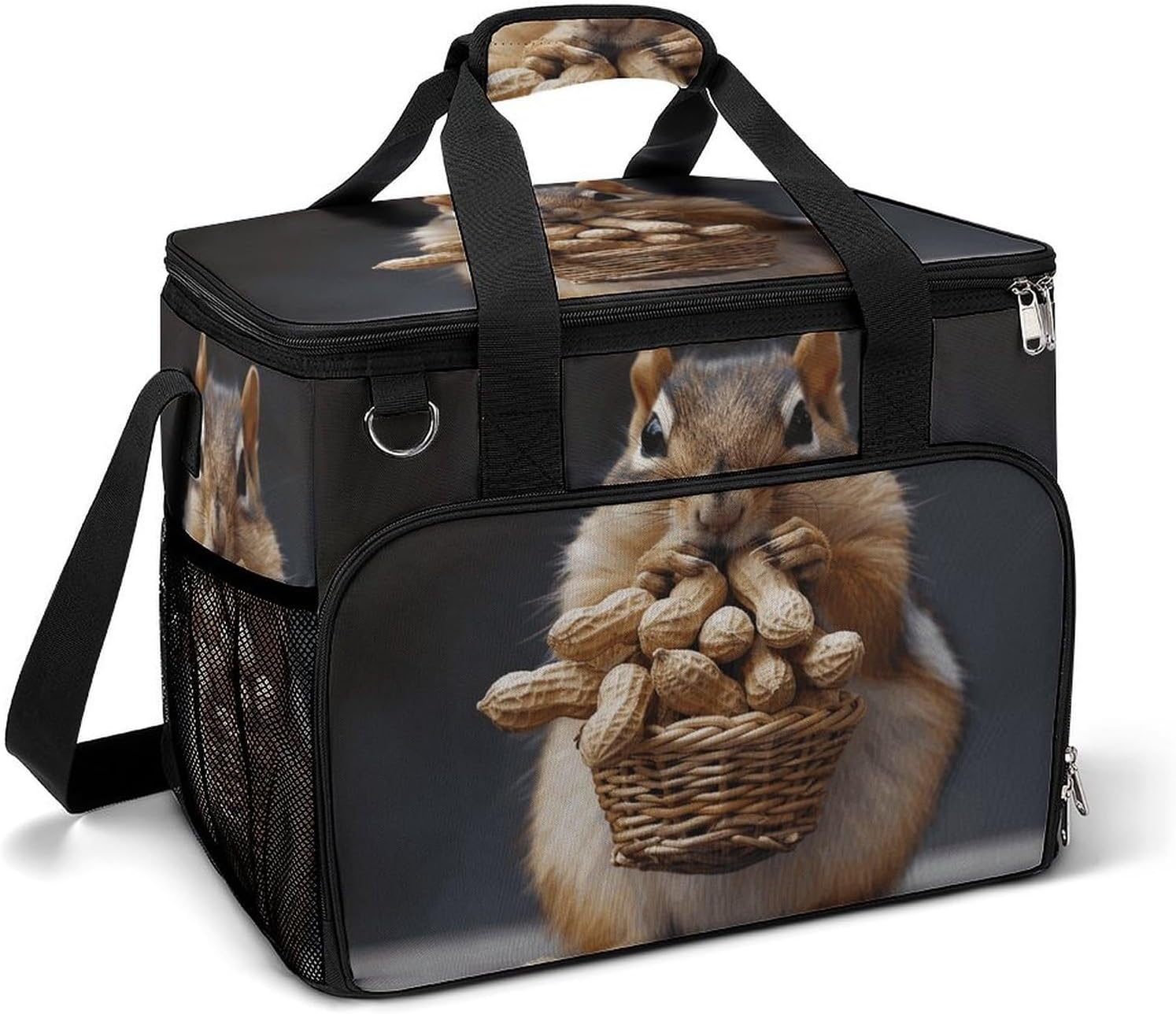 Insulated Picnic Backpack Tote Bag, Large Capacity 30L Squirrel and Peanut Cooler Bag Leakproof Beach Bags Portable Lunch Box Waterproof Picnic Basket for Beach Camping BBQ