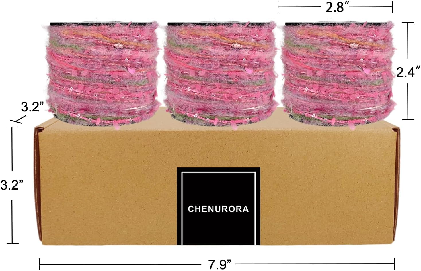Artisanal Yarn Collection Multifiber Fancy Yarn with Sequins & Shimmering Threads for Knitting Crocheting Crafts DIY, Set of 3 Rolls (Hot Pink)