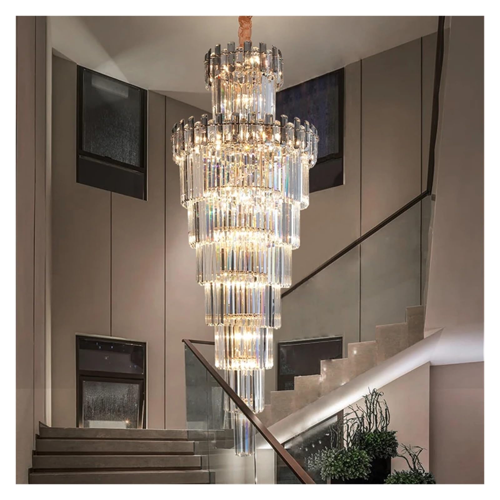 PCXEHUYP Duplex Large Chandelier Luxury Crystal Villa Living Room Hollow Hall Rotating Staircase Chandelier,Pendant Light