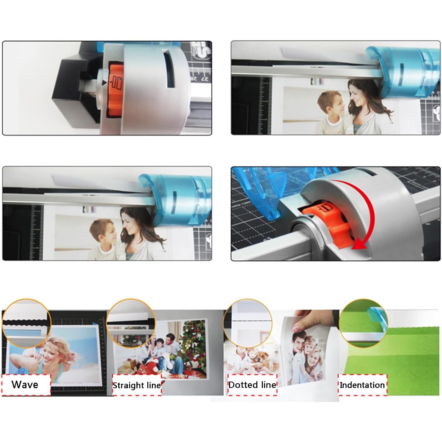 COYEUX Cortador de Papel Giratorio, con 4 Cuchillas y líneas de cuadrícula Diferentes, línea Recta/Ondulada/de Puntos/Plegado, para Fotos en Papel, Postales, Tarjetas de Visita