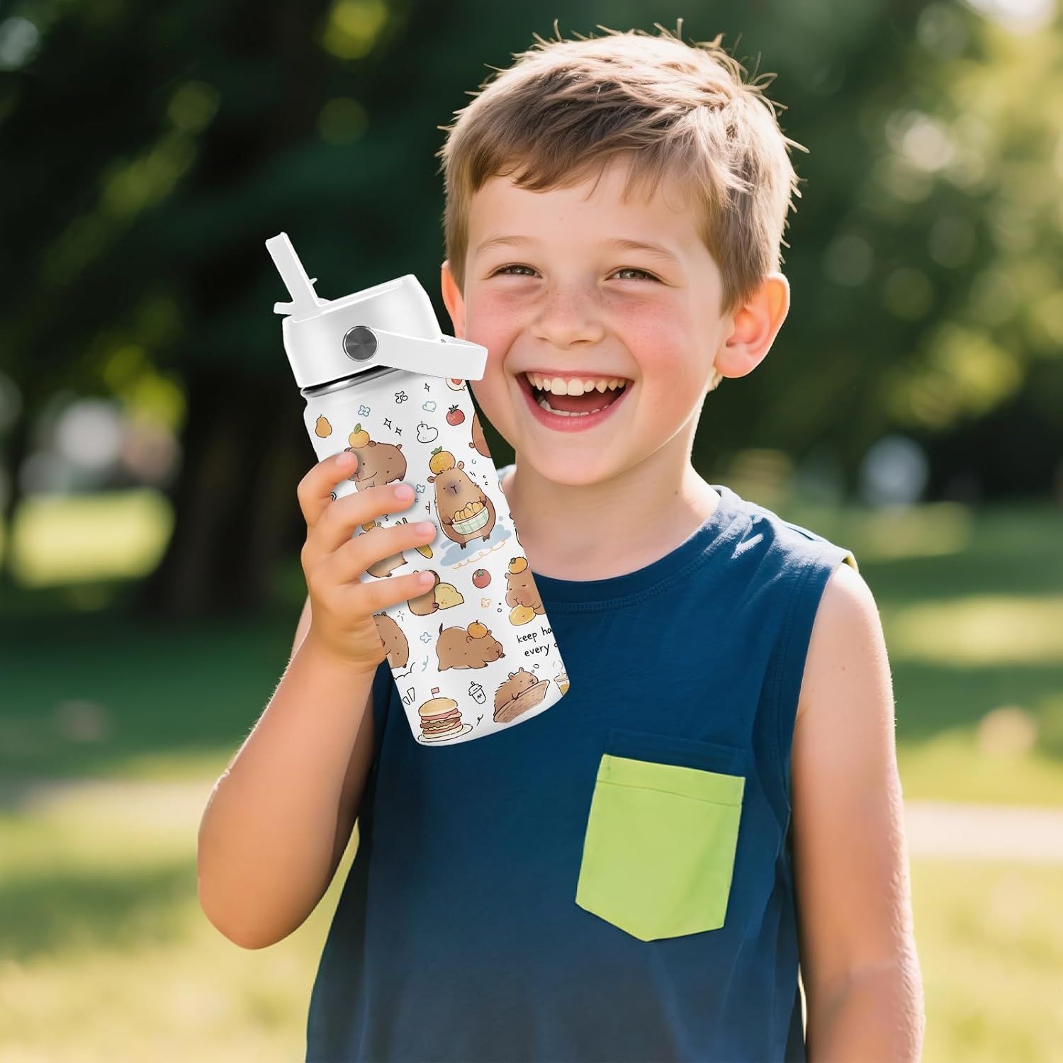 Capybara Gifts for Kids - 16oz Capybara Water Bottle with Straw Lid, Stainless Steel Insulated Bottle, Leak Proof, BPA-Free, Capybaras Cup for School, Travel, Kawaii Gift Cup Children Birthday(1pc) - Image 7