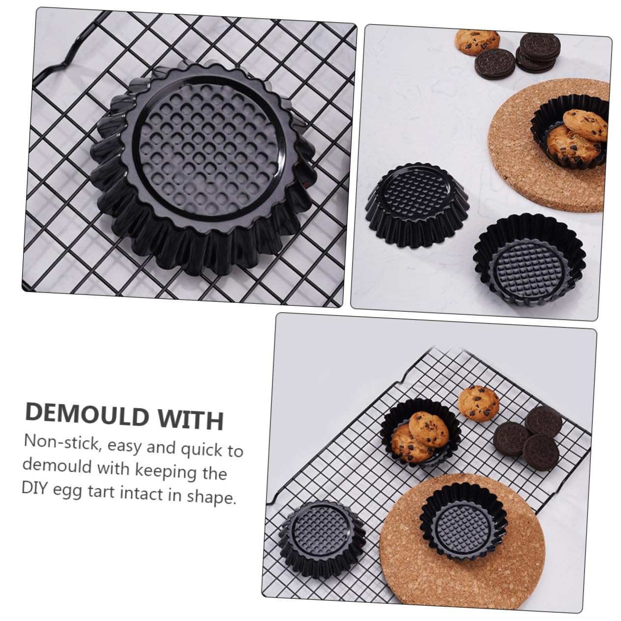 ULTECHNOVO Molde para Tartaletas de Huevo de 12 Piezas en Acero al Carbono | Negro, Antiadherente y Resistente a Rayaduras, Calienta Rápido, para Repostería DIY y Snack