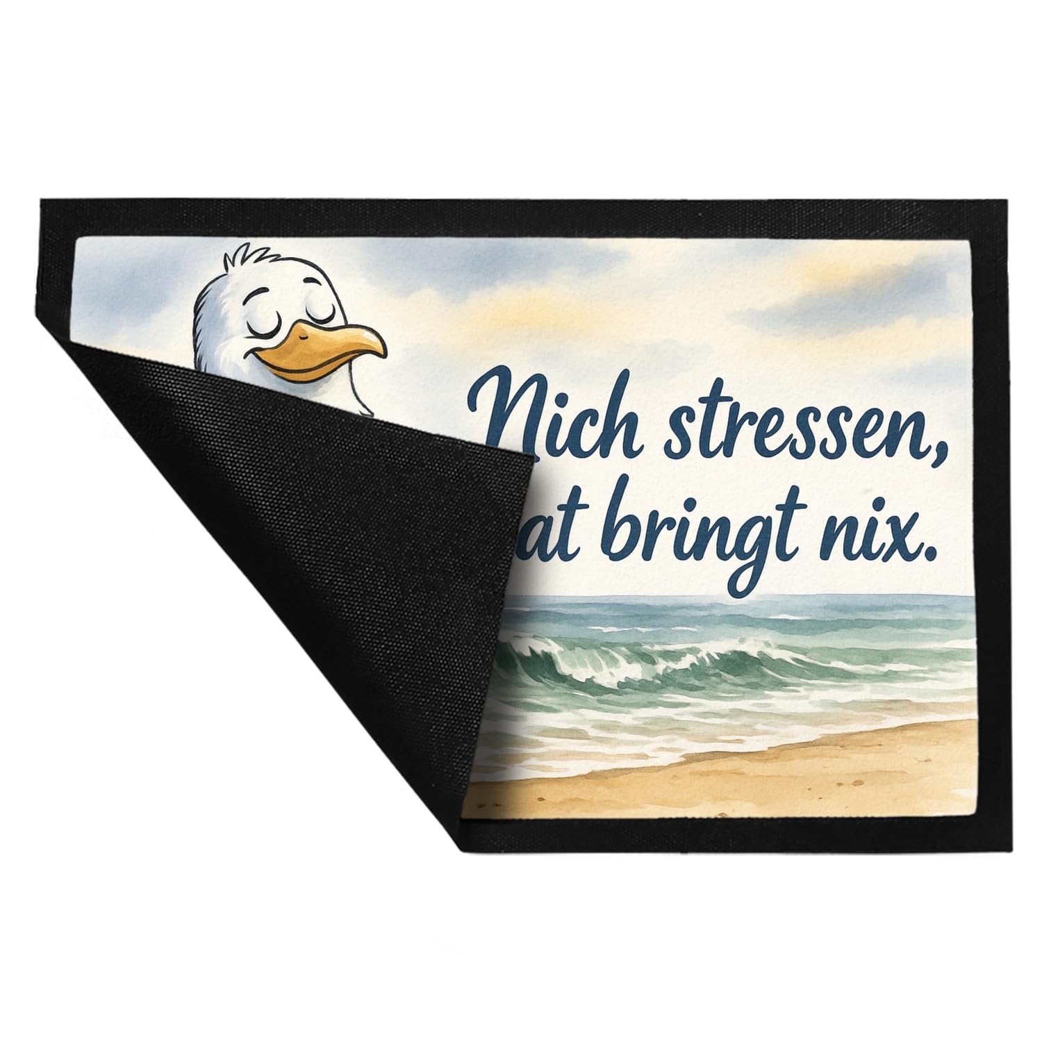 speecheese Möwe Nich stressen auf Aquarell Fußmatte XXL in 50x75 cm lustiger Türmatte-Spruch für entspannte Einzüge