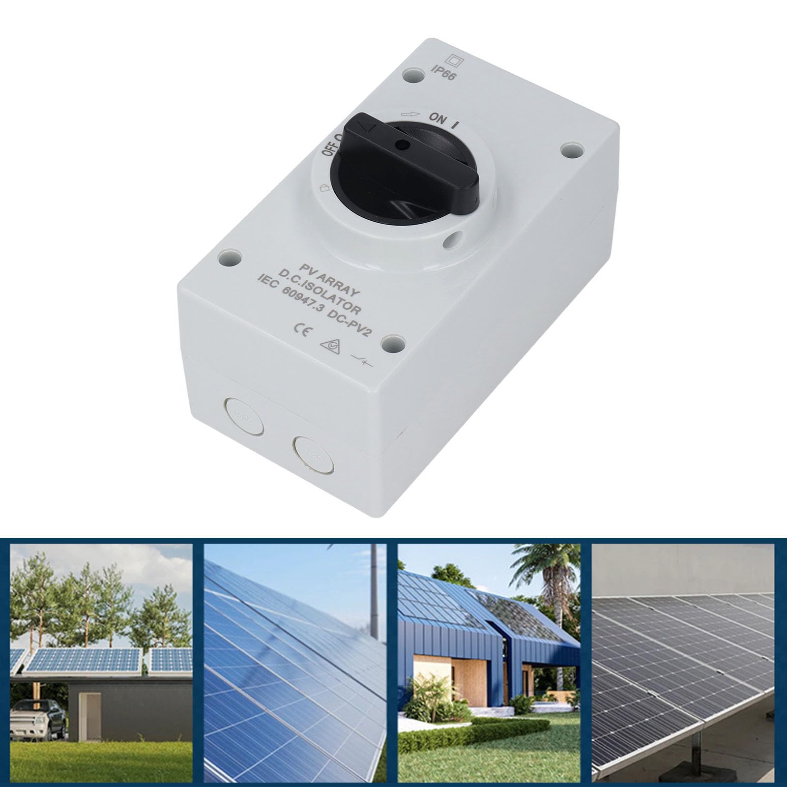 Ejoyous Sezionatore CC Fotovoltaico IP66 PC Sezionatore CC Fotovoltaico 1000 V 32 A Design Compatto con Serratura per Sistemi Solari Collegati Alla Rete di Barche RV e Fuori Rete