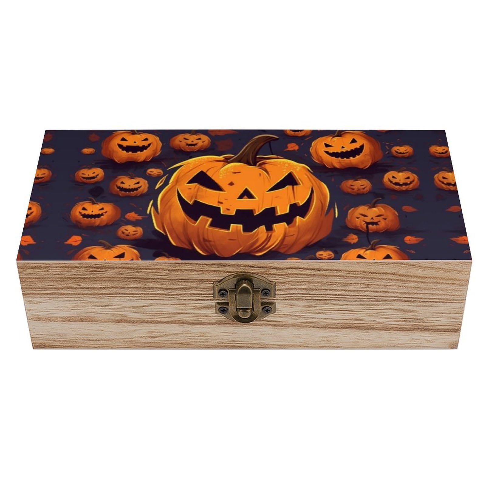 JTREHY Wooden Storage Box Container,Halloween Pumpkinprinted Desk Storage Box Room Decoration Box Souvenir Storage Box for Jewelry Gift Storage And Home Decoration